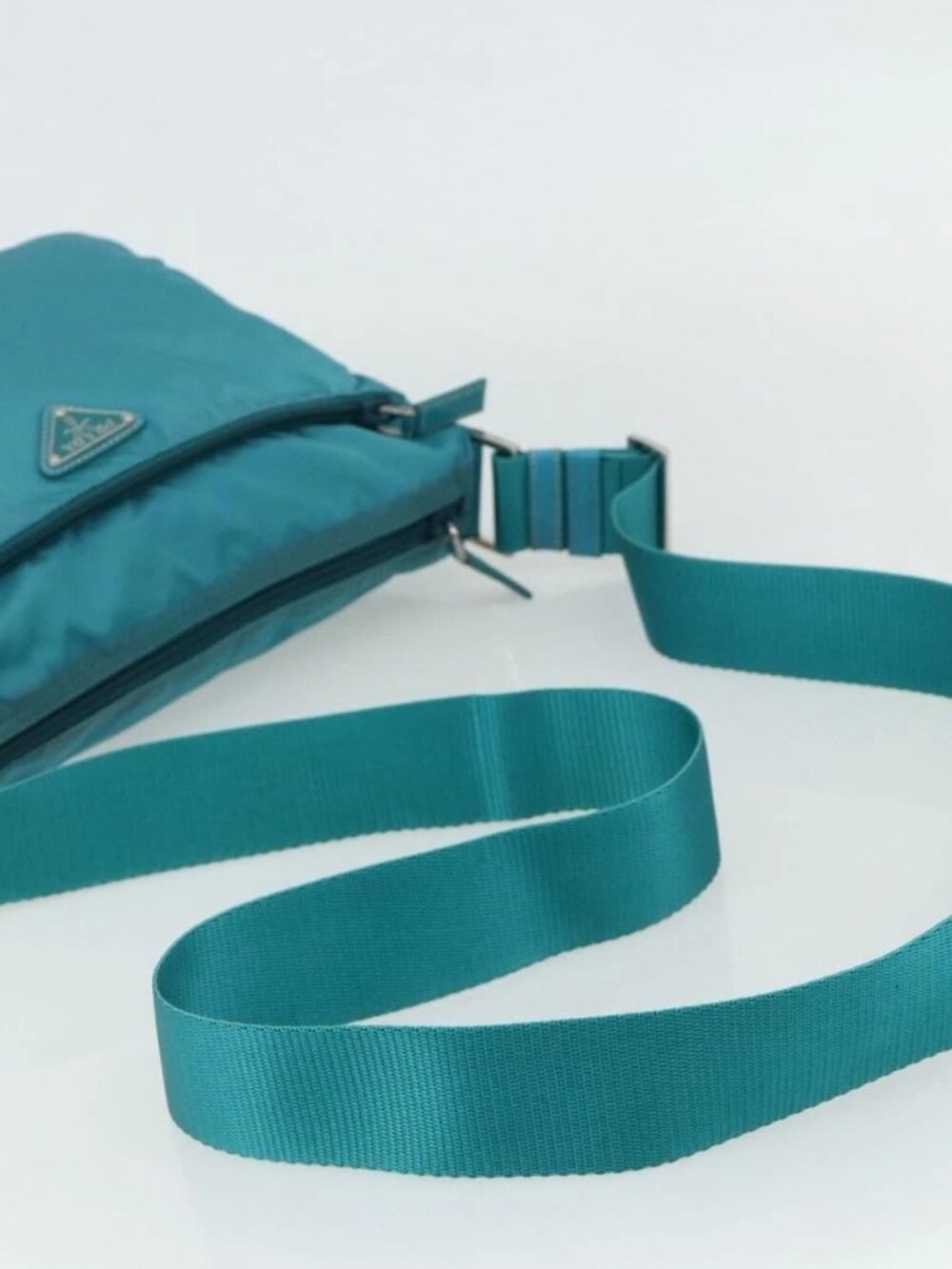 PRADA Shoulder Bag Nylon Turquoise Blue Silver Auth 177218A - Picture 8 of 16